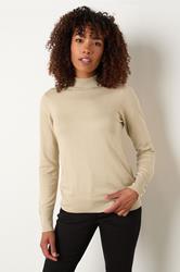 M&Co Natural Brown Button Turtle Neck Jumper | BadRhino 1