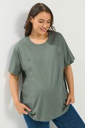 BUMP IT UP MATERNITY Plus Size Sage Green Nursing T-Shirt | Yours Clothing 3