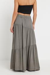 PixieGirl Petite Women's Charcoal Grey Asymmetric Tiered Maxi Skirt | PixieGirl 4