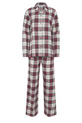 LTS Tall Ivory White & Red Cotton Check Pyjama Set
