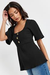 PixieGirl Petite Women's Black Ribbed Smock Top | PixieGirl 3