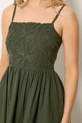 LTS Tall Women's Olive Green Linen Embroidered Midi Dress | Long Tall Sally 5