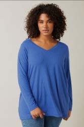 EVANS Plus Size Blue Premium Ribbed Modal Blend Swing Top | Evans 1