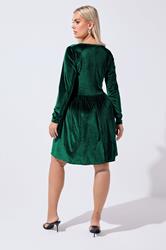 LIMITED COLLECTION Plus Size Forest Green Velvet Skater Dress | Yours Clothing 2