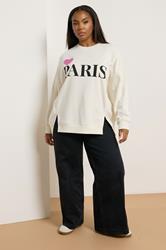 YOURS Plus Size Cream 'Paris' Heart Sweatshirt | Yours Clothing 1
