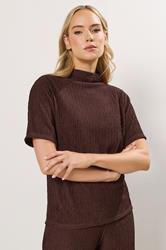 LTS Tall Chocolate Brown Textured Funnel Neck Top | Long Tall Sally 3