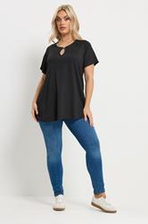 YOURS Plus Size Black Textured Keyhole Detail Top | Yours Clothing 1