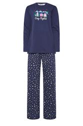 LTS Tall Navy Blue 'Cosy Nights' Slogan Wide Leg Cotton Pyjama Set | Long Tall Sally 5