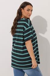 YOURS Plus Size Green Stripe Teddy Print T-Shirt | Yours Clothing 2