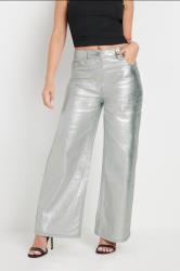 PixieGirl Petite Women's Silver Non-Stretch Metallic Wide Leg Jeans | PixieGirl 4