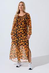 LIMITED COLLECTION Plus Size Brown Tortoiseshell Ruffle Maxi Dress | Yours Clothing 3