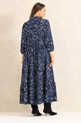 EVANS Plus Size Navy Blue Abstract Print Tiered Maxi Dress | Evans 4