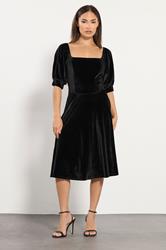 PixieGirl Petite Women's Black Square Neck Velvet Dress | PixieGirl 3