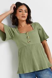 PixieGirl Petite Women's Sage Green Ribbed Smock Top | PixieGirl 3