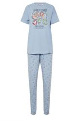 LTS Tall Women's Blue Summer Fruits 'Amalfi Coast' Slogan Cotton Pyjama Set | Long Tall Sally  5