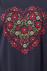 YOURS Plus Size Navy Blue Floral Heart Embroidered T-Shirt | Yours Clothing 4