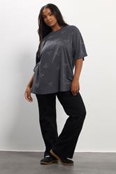 YOURS Plus Size Grey Embellished Bow Oversized T-Shirt | Yours Clothing 2