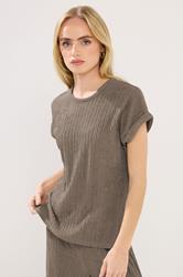 PixieGirl Petite Mocha Brown Textured Short Sleeve Top | PixieGirl 3