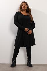 YOURS Plus Size Black Ribbed Tunic Mini Dress | Yours Clothing 1