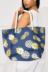 Navy Blue & Gold Pineapple Tote Bag | Yours Clothing 1