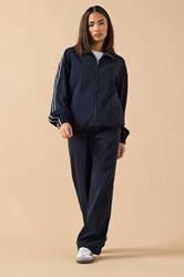 PixieGirl Petite Women's Navy Blue Side Stripe Zip Jacket | PixieGirl 1