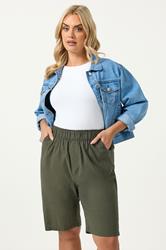 YOURS Plus Size Khaki Green Cool Cotton Shorts | Yours Clothing 3