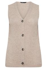 YOURS Curve Natural Brown Button Through Knitted Waistcoat