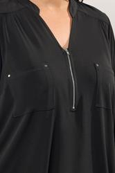 EVANS Plus Size Black Zip Front Jersey Blouse | Evans  4