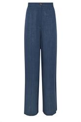 LTS Tall Navy Blue Linen Pleated Wide Leg Trousers