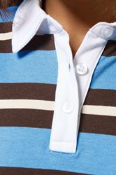 PixieGirl Petite Women's Brown & Blue Striped Cotton Rugby T-Shirt | PixieGirl 4