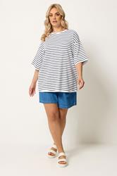 YOURS Plus Size White Stripe Ringer T-Shirt | Yours Clothing 1
