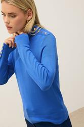 M&Co Petite Blue Button Detail Turtle Neck Jumper | M&Co 3