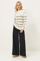 PixieGirl Petite Women's Ivory White Striped Cable Knit Jumper | PixieGirl 1