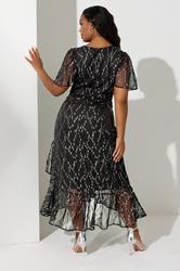 YOURS LONDON Plus Size Black & Silver Metallic Dobby Wrap Dress | Yours Clothing 2