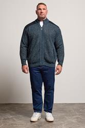 D555 Big & Tall Blue Marl Zip Through Knitted Jumper | BadRhino 2