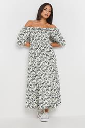 PixieGirl Petite Women's White Paisley Floral Tiered Bardot Dress | PixieGirl 1
