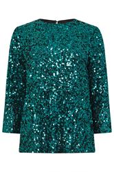 M&Co Green Sequin Flute Sleeve Top | M&Co 6