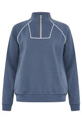 LTS Tall Women's Indigo Blue Quarter Zip Pipe Detail Sweatshirt | Long Tall Sally 5