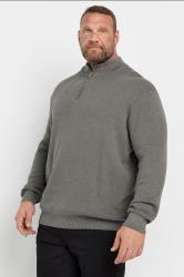 BadRhino Big & Tall Grey Milano Quarter Zip Knitted Jumper | BadRhino 3