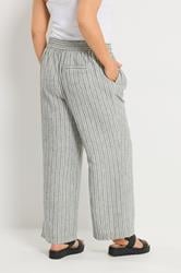YOURS Plus Size Grey Stripe Linen Look Trousers | Yours Clothing 2