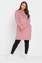 YOURS Plus Size Pink Diamante Embellished 'Love' Hoodie Dress | Yours Clothing 3