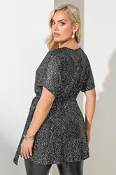 YOURS LONDON Plus Size Silver Sequin Wrap Top | Yours Clothing  2