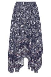 YOURS Curve Navy Blue Paisley Hanky Hem Skirt