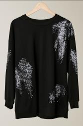 EVANS Plus Size Black & Silver Sequin Embellished Sweatshirt | Evans 5