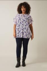 EVANS Plus Size Purple & White Floral Print Blouse | Evans  1