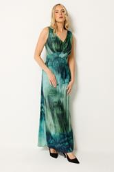 LTS Tall Women's  Teal Green Abstract Scarf Detail Maxi Dress | Long Tall Sally 3