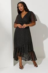 YOURS LONDON Plus Size Black Metallic Dobby Wrap Dress | Yours Clothing  1