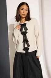 PixieGirl Petite Women's Cream Knitted Bow Front Cardigan | PixieGirl 3