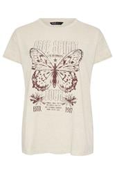 YOURS Curve Natural Brown 'Free Spirit' Embellished Graphic T-Shirt