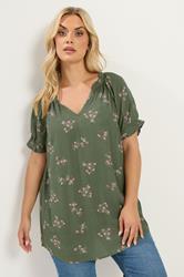 YOURS Plus Size Green Floral Notch Neck Blouse | Yours Clothing 3